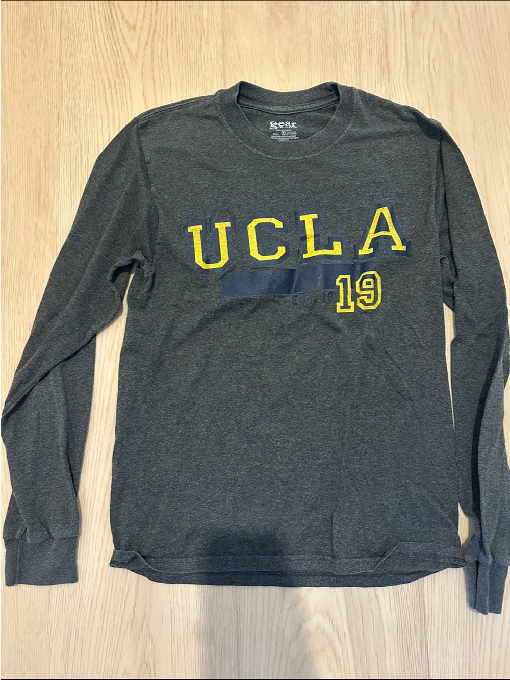 UCLA Long Sleeve Crewneck Shirt - Charcoal with Yellow Lettering